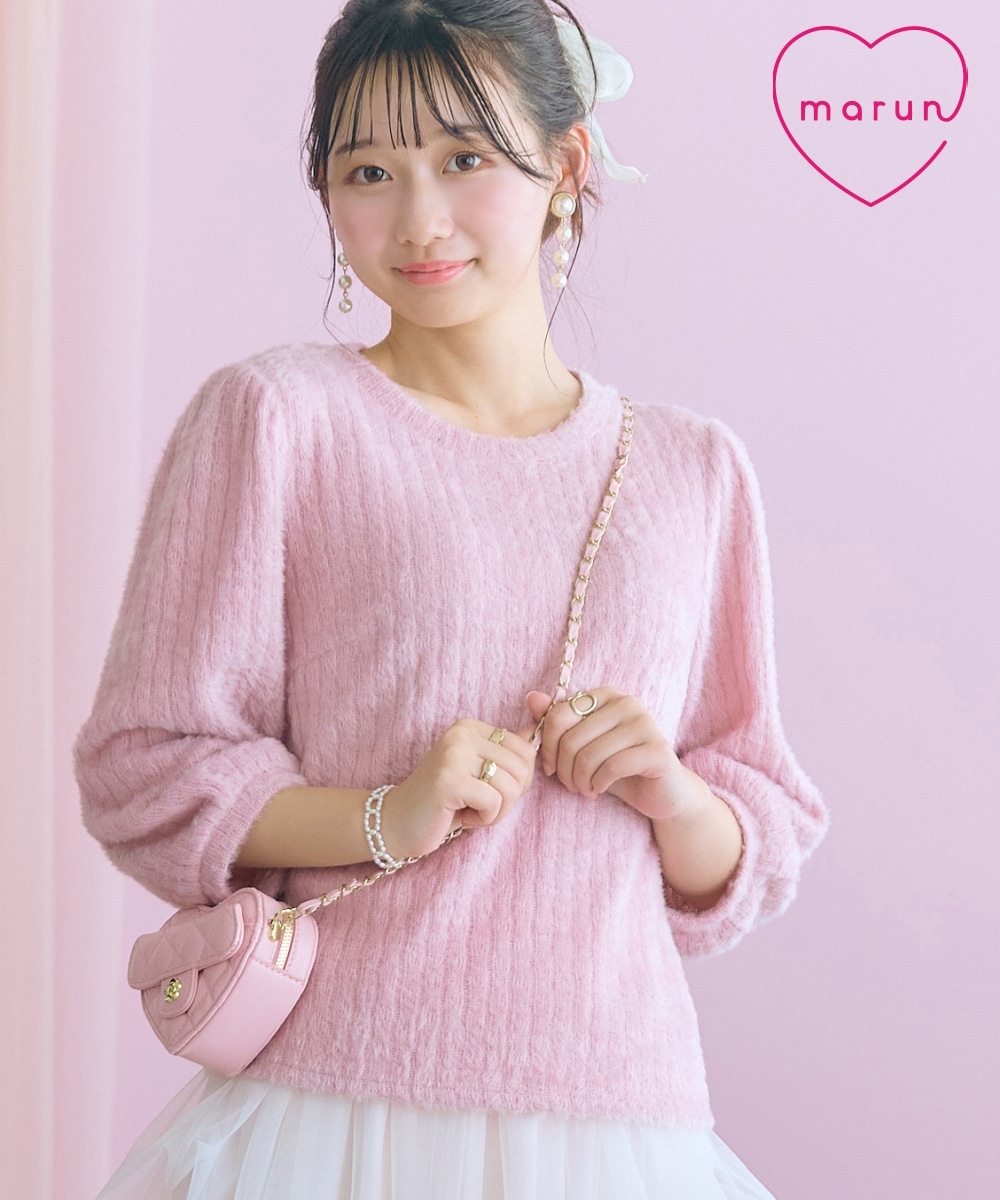シャギー調パフスリーブカットソートップス　大きいサイズ　marun