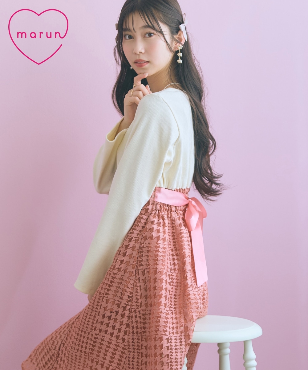 ハイウエストシアー千鳥柄ワンピース　大きいサイズ　marun