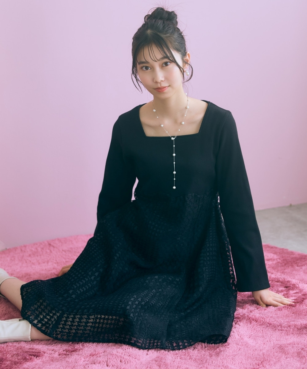 ハイウエストシアー千鳥柄ワンピース　大きいサイズ　marun