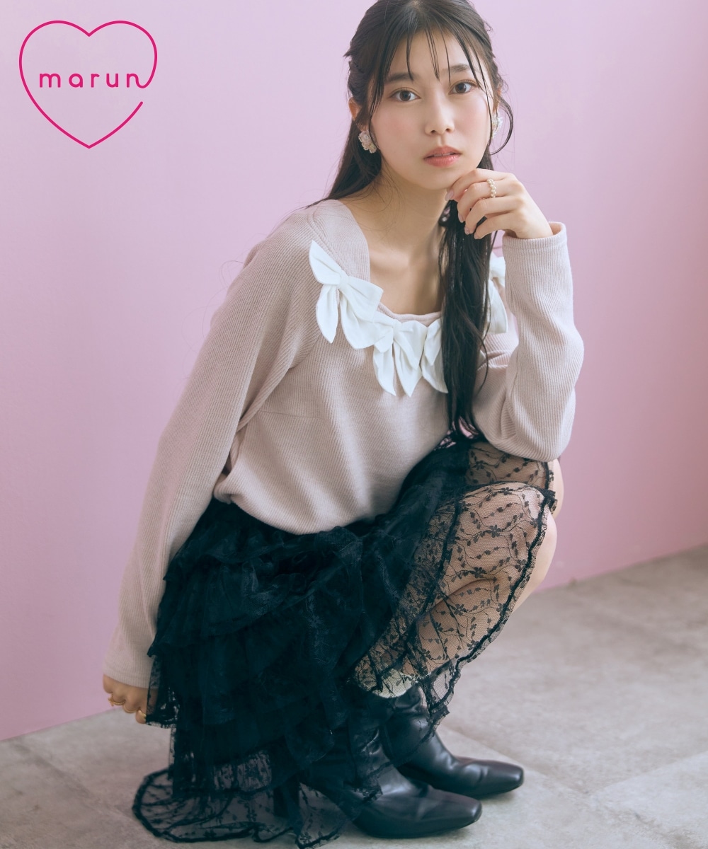 リボンモチーフニットソートップス 大きいサイズ marun