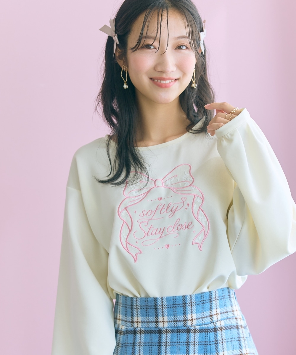 リボン刺しゅうダンボールプルオーバー　大きいサイズ　marun
