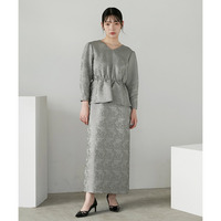 【結婚式・パーティー・オケージョンドレス】Vネックジャガードペプラムデザインワンピースドレス　大きいサイズ　Callarus