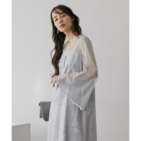 【結婚式・パーティー・オケージョンドレス】チュール使いフラワープリントワンピースドレス 大きいサイズ　Callarus