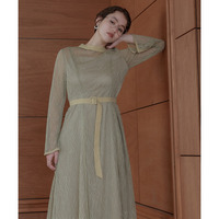 【結婚式・パーティー・オケージョンドレス】ウエストベルト付ラメレースデザインワンピースドレス 大きいサイズ　Callarus