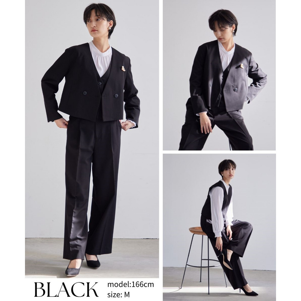 【入学式・卒業式・フォーマル】デザインショートジャケットパンツセットアップスーツ(ジャケット+ジレ+パンツ) 大きいサイズ Callarus10