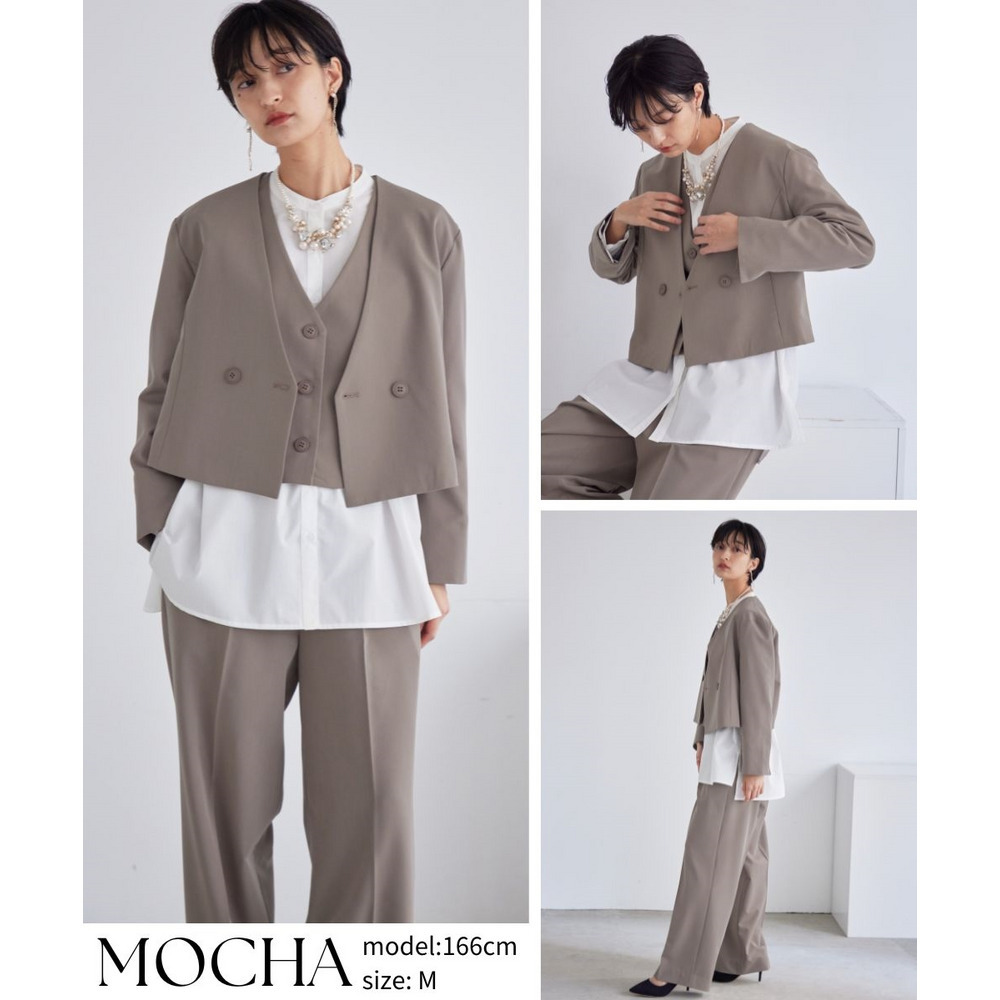 【入学式・卒業式・フォーマル】デザインショートジャケットパンツセットアップスーツ(ジャケット+ジレ+パンツ) 大きいサイズ Callarus9