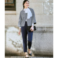 【入学式・卒業式・フォーマル】カットツイードノーカラーデザインジャケット＋ストレッチパンツスーツ 大きいサイズ　Callarus