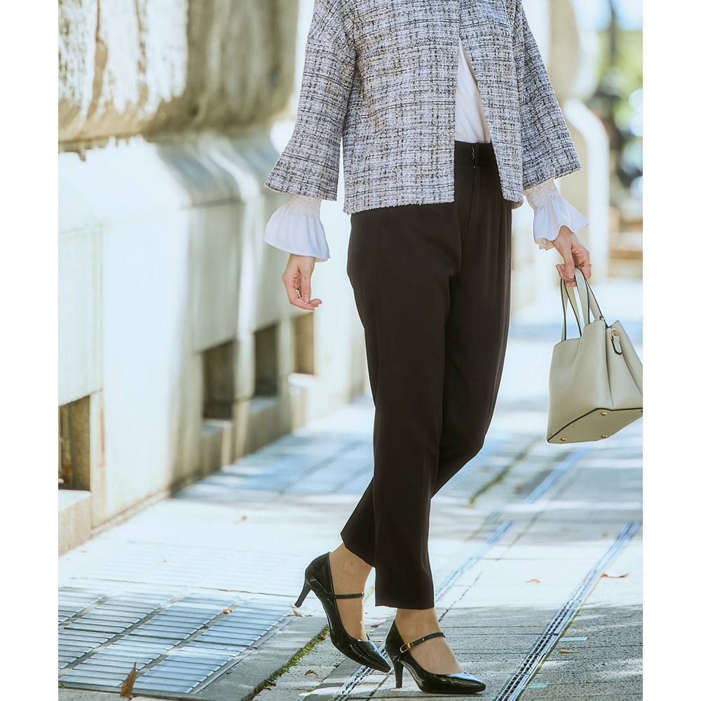 【入学式・卒業式・フォーマル】カットツイードノーカラーデザインジャケット+ストレッチパンツスーツ 大きいサイズ Callarus13