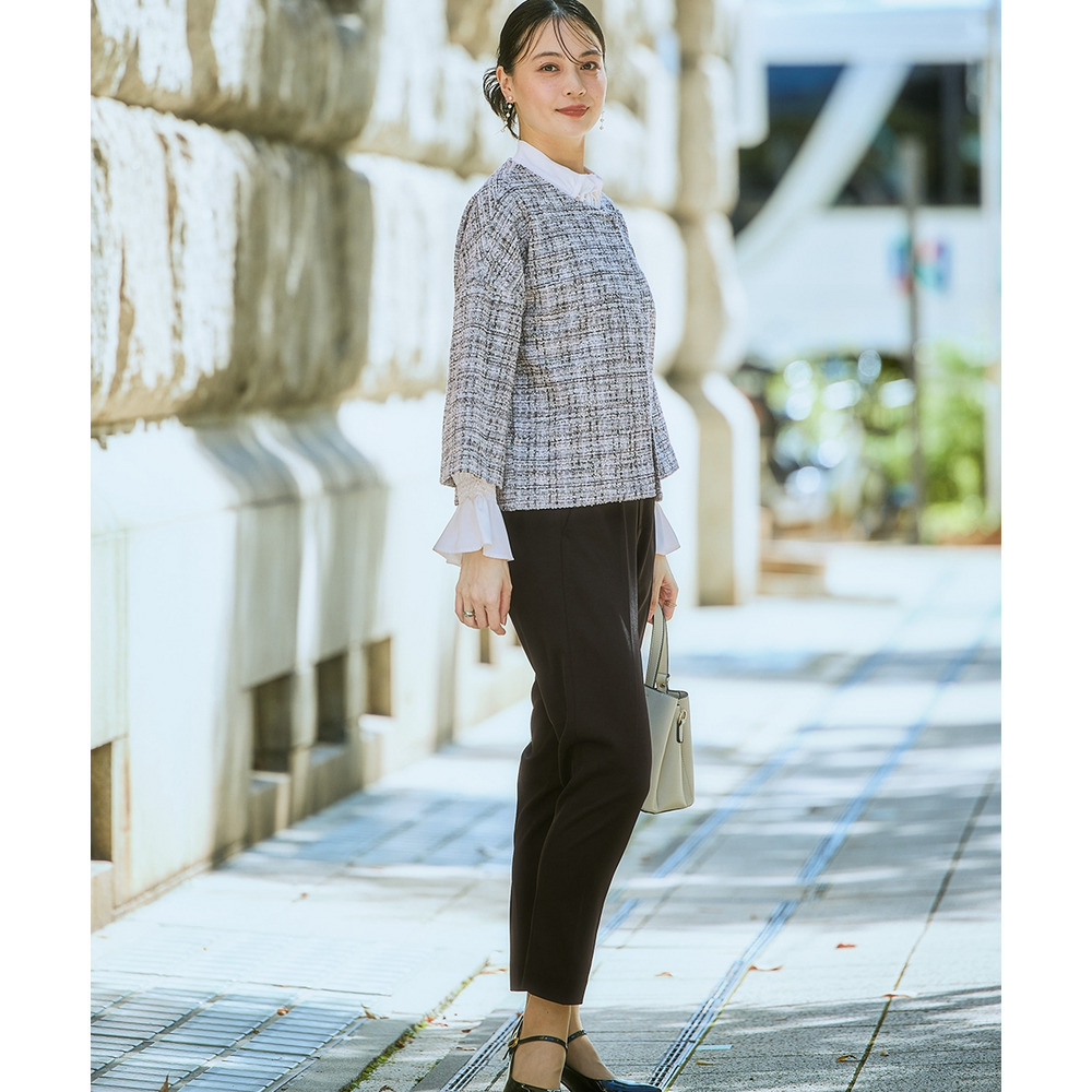 【入学式・卒業式・フォーマル】カットツイードノーカラーデザインジャケット+ストレッチパンツスーツ 大きいサイズ Callarus15