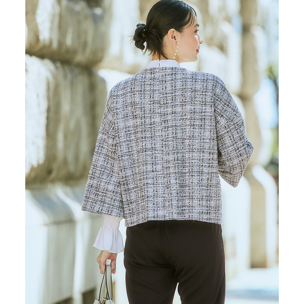 【入学式・卒業式・フォーマル】カットツイードノーカラーデザインジャケット+ストレッチパンツスーツ 大きいサイズ Callarus16