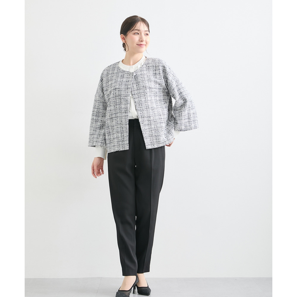 【入学式・卒業式・フォーマル】カットツイードノーカラーデザインジャケット+ストレッチパンツスーツ 大きいサイズ Callarus19