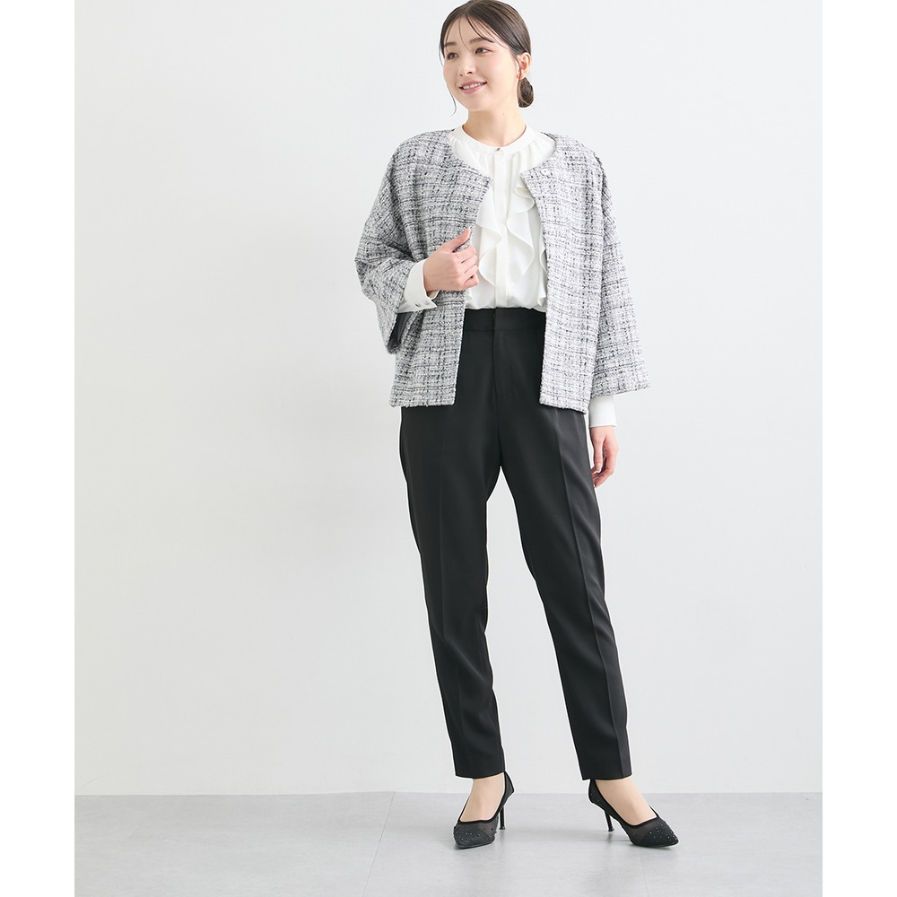 【入学式・卒業式・フォーマル】カットツイードノーカラーデザインジャケット+ストレッチパンツスーツ 大きいサイズ Callarus20