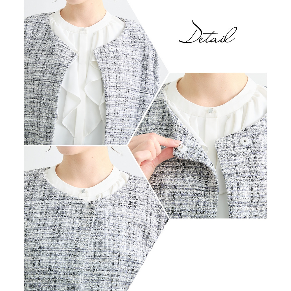 【入学式・卒業式・フォーマル】カットツイードノーカラーデザインジャケット+ストレッチパンツスーツ 大きいサイズ Callarus27