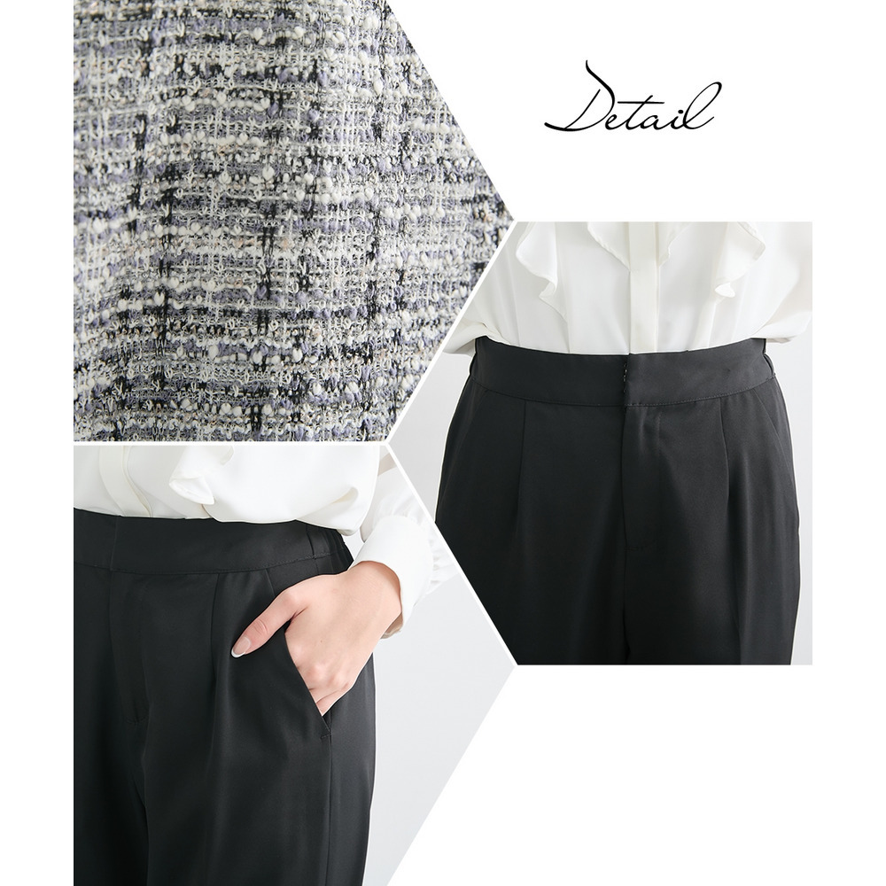 【入学式・卒業式・フォーマル】カットツイードノーカラーデザインジャケット+ストレッチパンツスーツ 大きいサイズ Callarus29