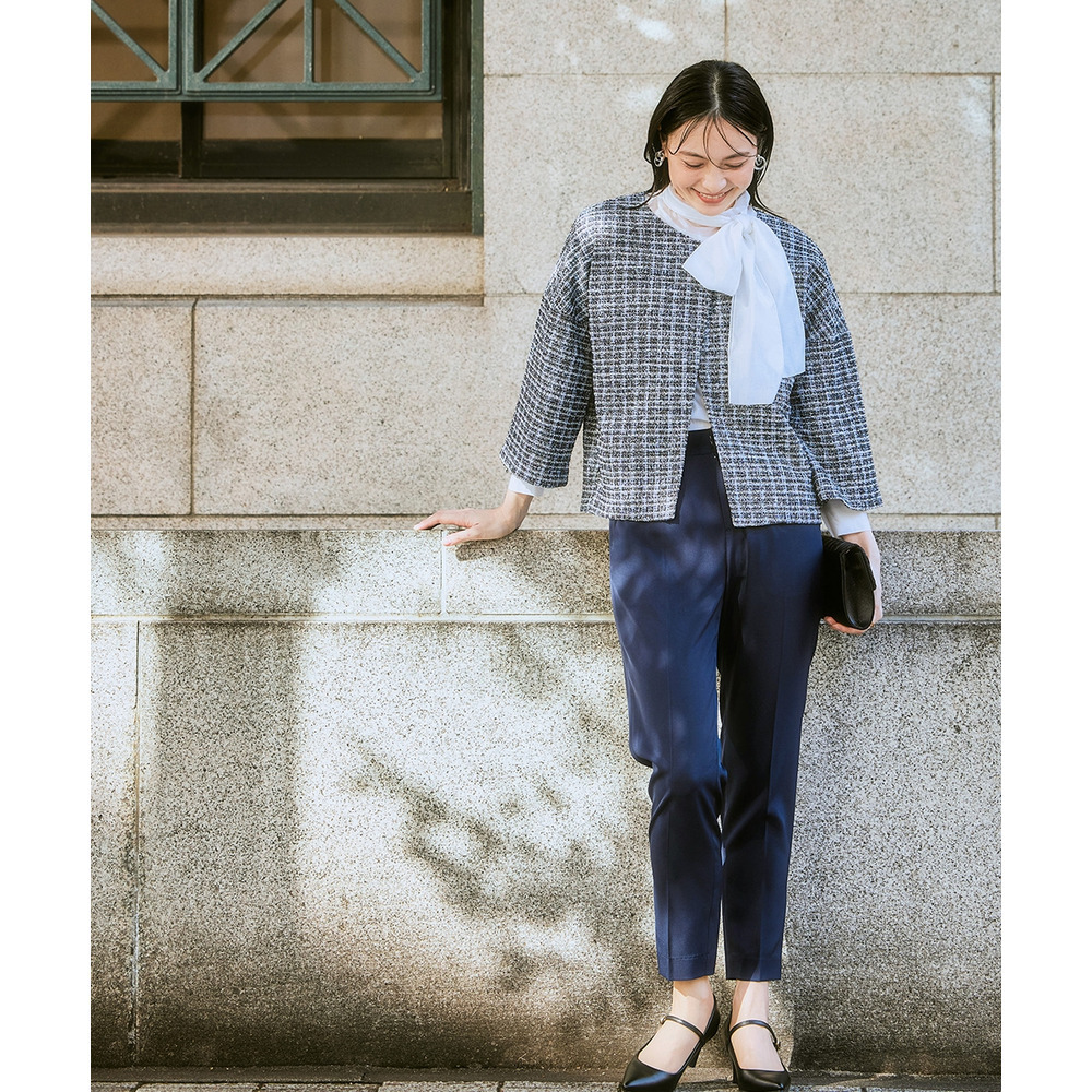 【入学式・卒業式・フォーマル】カットツイードノーカラーデザインジャケット+ストレッチパンツスーツ 大きいサイズ Callarus4