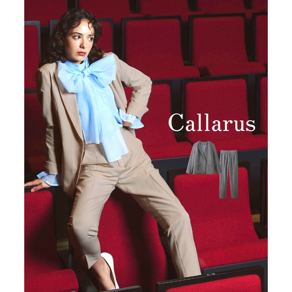 【入学式・卒業式・フォーマル】アシンメトリー襟デザインジャケット+ストレッチパンツセットアップ 大きいサイズ Callarus1