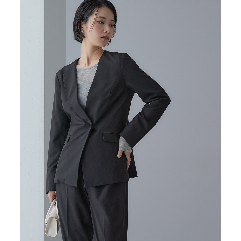 【入学式・卒業式・フォーマル】アシンメトリー襟デザインジャケット+ストレッチパンツセットアップ 大きいサイズ Callarus18