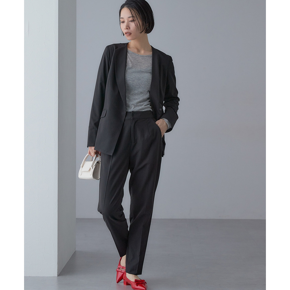 【入学式・卒業式・フォーマル】アシンメトリー襟デザインジャケット+ストレッチパンツセットアップ 大きいサイズ Callarus20