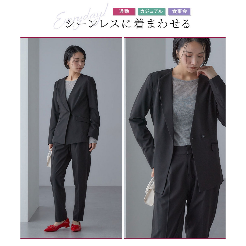 【入学式・卒業式・フォーマル】アシンメトリー襟デザインジャケット+ストレッチパンツセットアップ 大きいサイズ Callarus6