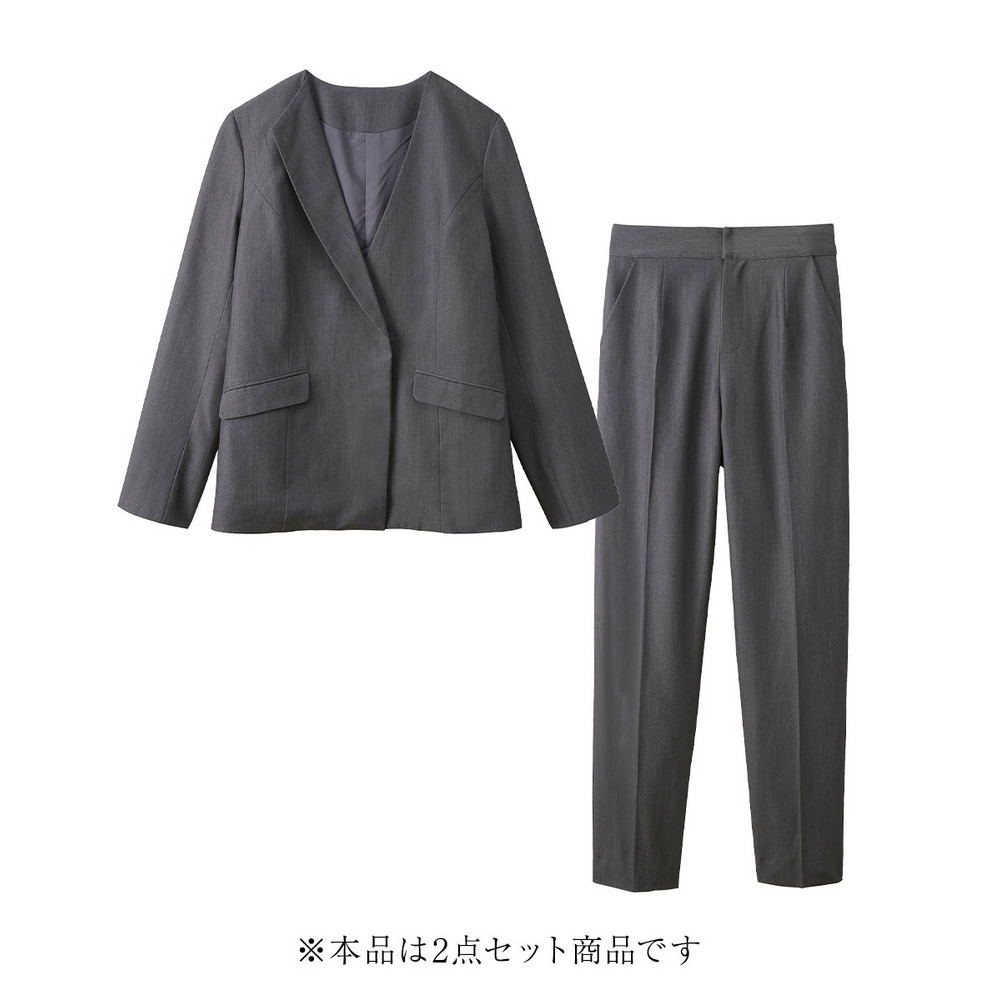 【入学式・卒業式・フォーマル】アシンメトリー襟デザインジャケット+ストレッチパンツセットアップ 大きいサイズ Callarus7
