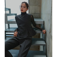 【お呼ばれ・よそいき・結婚式・パーティー・オケージョンドレス】チュール切替ペプラムデザインストライプブラウス＋パンツセットアップドレス 大きいサイズ　Callarus