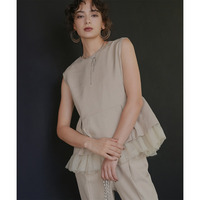 【お呼ばれ・よそいき・結婚式・パーティー・オケージョンドレス】チュール切替ペプラムデザインストライプブラウス＋パンツセットアップドレス 大きいサイズ　Callarus