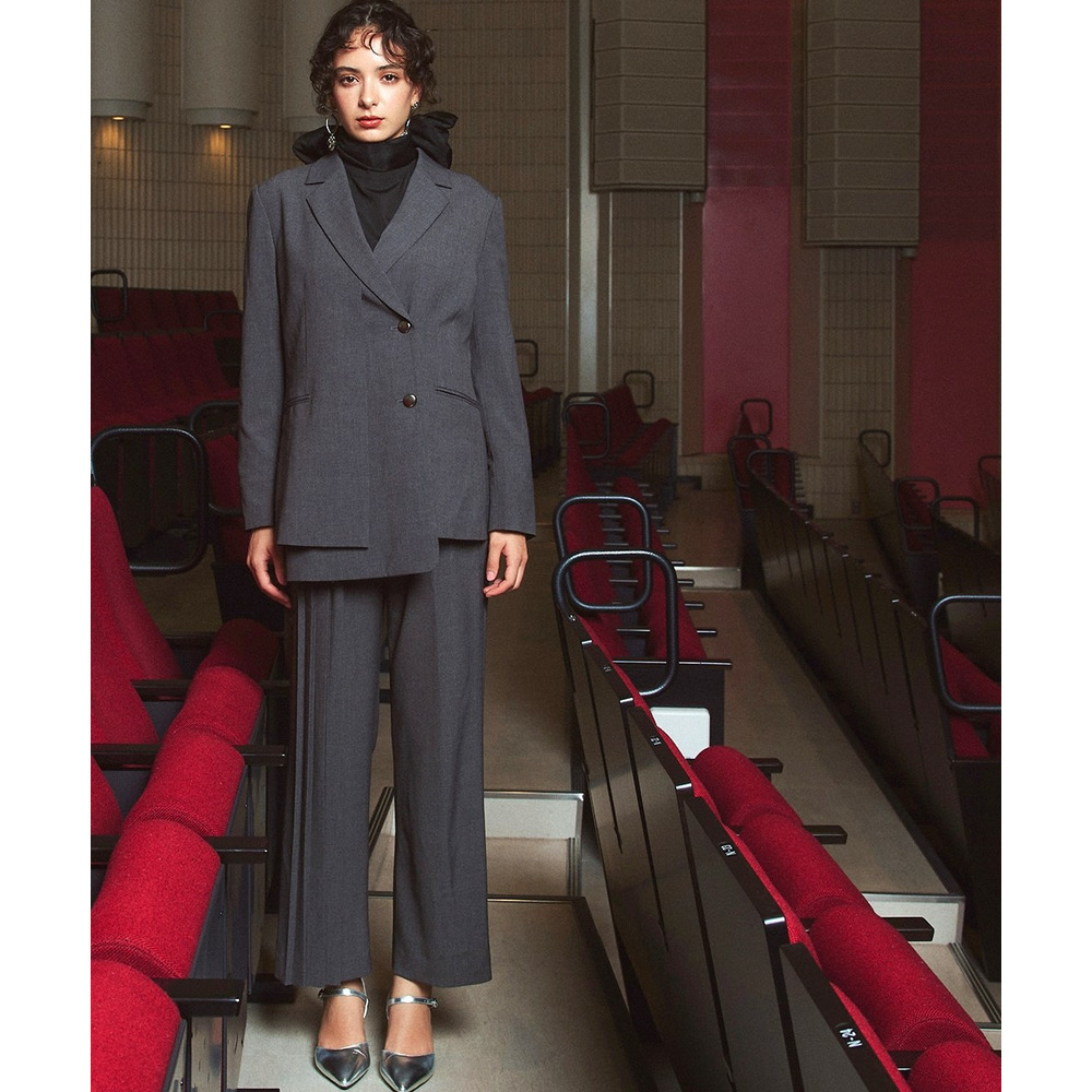 【入学式・卒業式・フォーマル】<単品>ストレッチアシンメトリープリーツデザインパンツ 大きいサイズ Callarus21