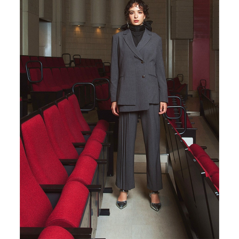 【入学式・卒業式・フォーマル】<単品>ストレッチアシンメトリープリーツデザインパンツ 大きいサイズ Callarus22