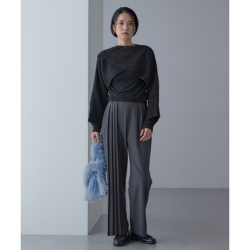 【入学式・卒業式・フォーマル】<単品>ストレッチアシンメトリープリーツデザインパンツ 大きいサイズ Callarus23