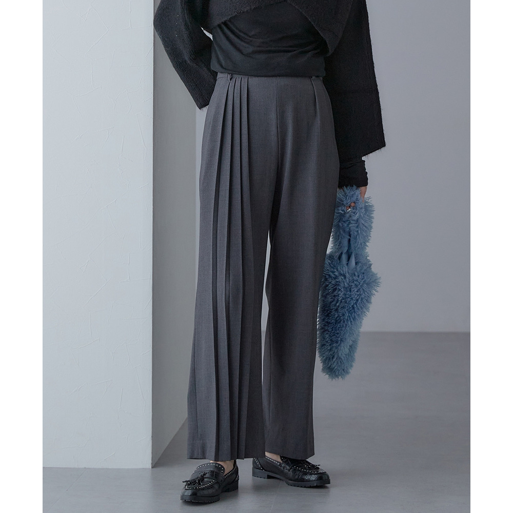 【入学式・卒業式・フォーマル】<単品>ストレッチアシンメトリープリーツデザインパンツ 大きいサイズ Callarus24