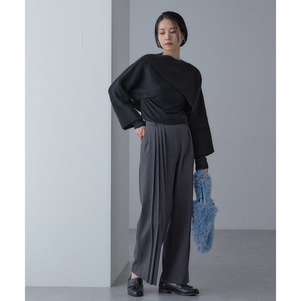 【入学式・卒業式・フォーマル】<単品>ストレッチアシンメトリープリーツデザインパンツ 大きいサイズ Callarus25