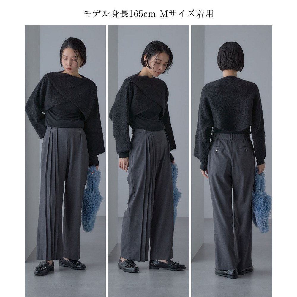 【入学式・卒業式・フォーマル】<単品>ストレッチアシンメトリープリーツデザインパンツ 大きいサイズ Callarus27