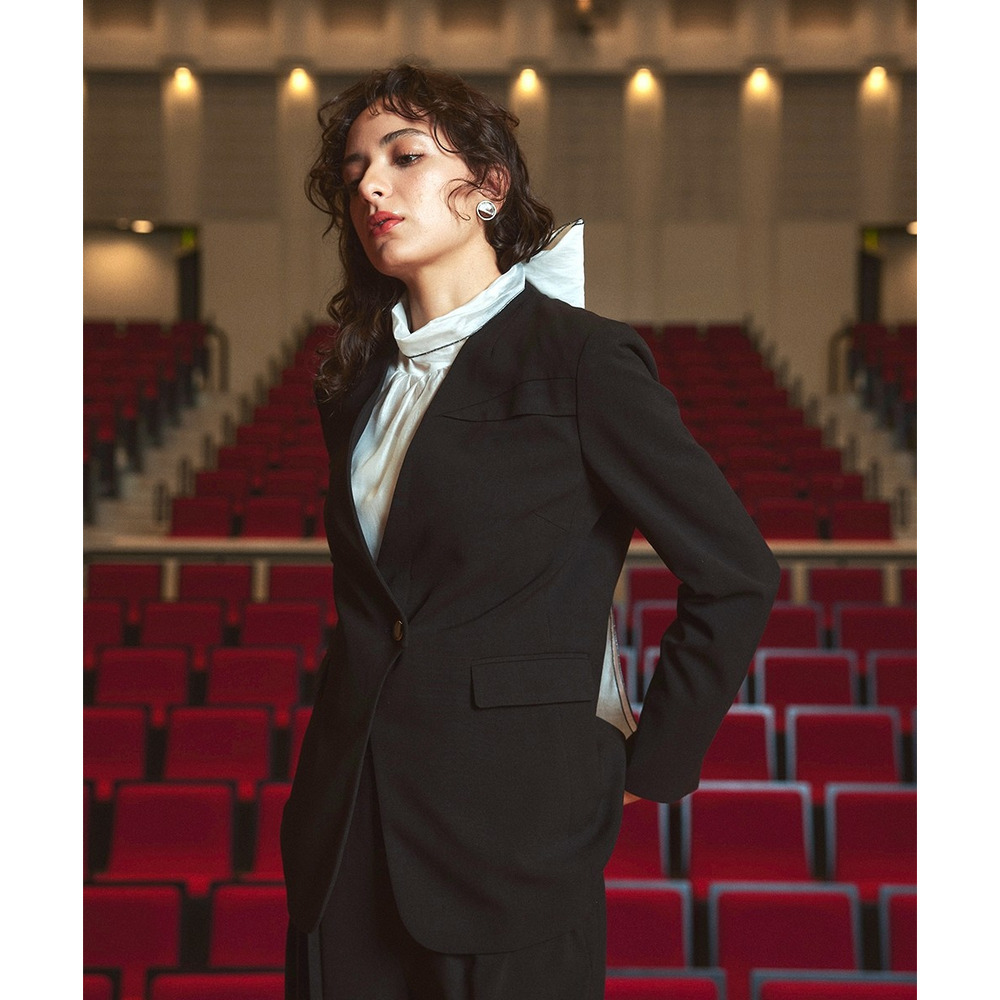 【入学式・卒業式・フォーマル】<単品>ストレッチノーカラーヨークデザインジャケット 大きいサイズ Callarus12