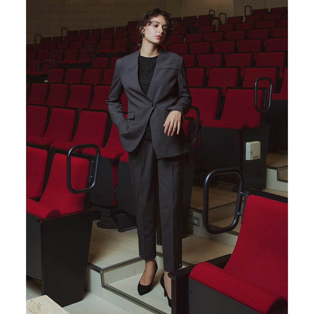 【入学式・卒業式・フォーマル】<単品>ストレッチノーカラーヨークデザインジャケット 大きいサイズ Callarus14