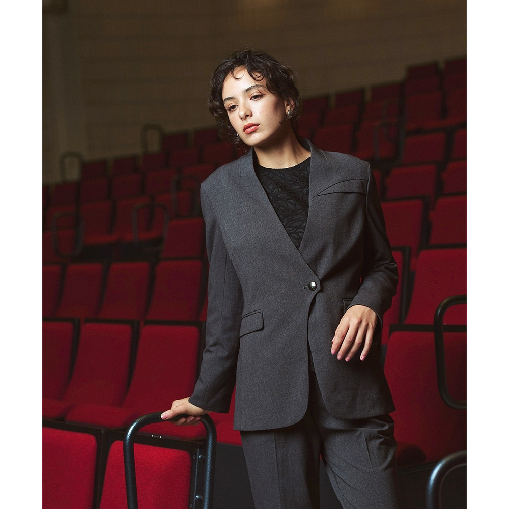 【入学式・卒業式・フォーマル】<単品>ストレッチノーカラーヨークデザインジャケット 大きいサイズ Callarus15