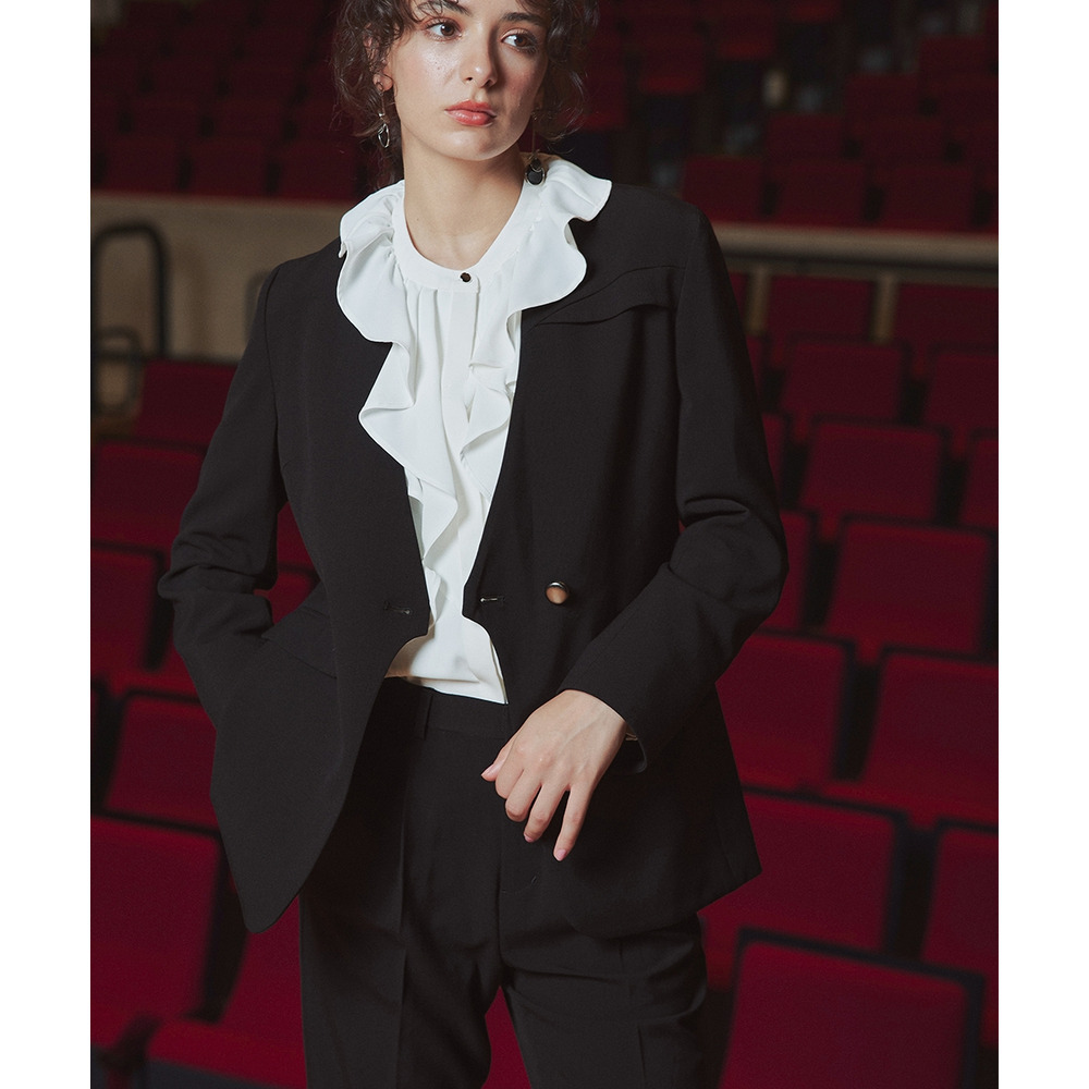 【入学式・卒業式・フォーマル】<単品>ストレッチノーカラーヨークデザインジャケット 大きいサイズ Callarus17