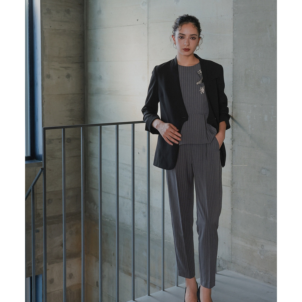 【入学式・卒業式・フォーマル】<単品>ストレッチノーカラーヨークデザインジャケット 大きいサイズ Callarus23