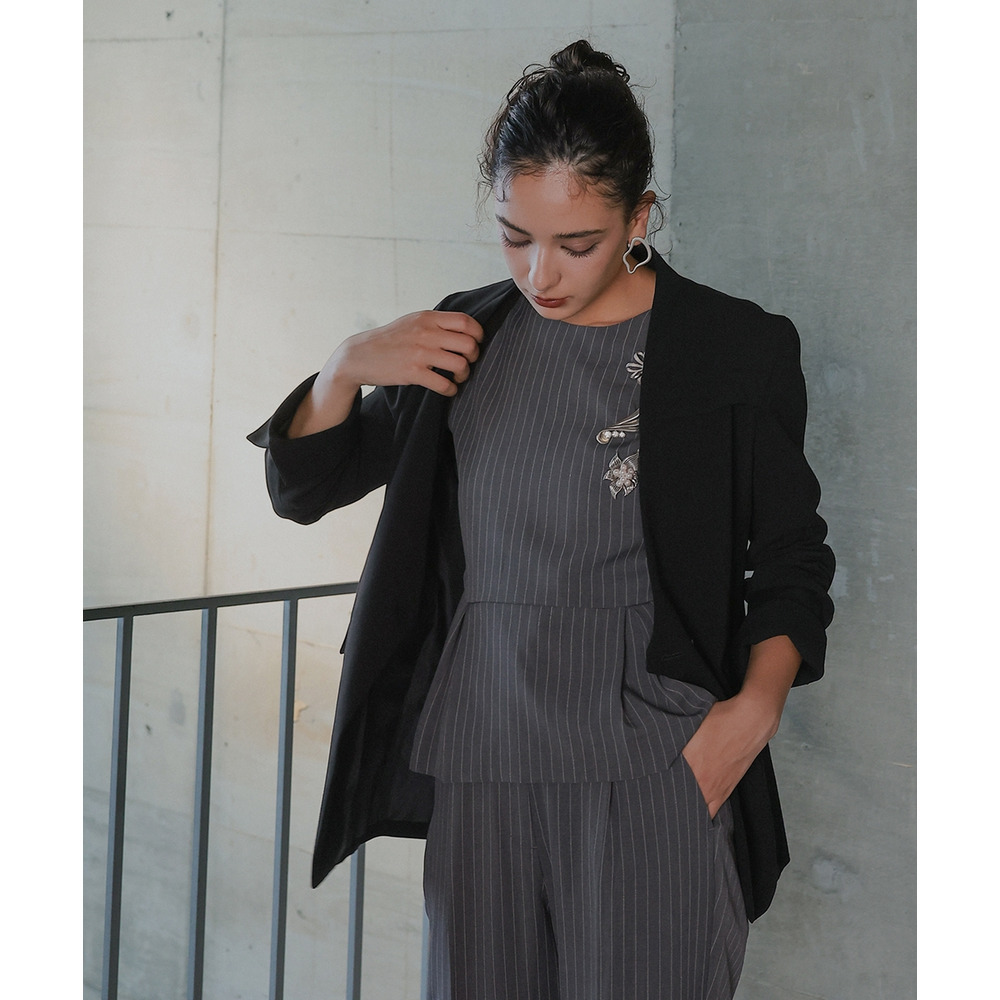 【入学式・卒業式・フォーマル】<単品>ストレッチノーカラーヨークデザインジャケット 大きいサイズ Callarus24