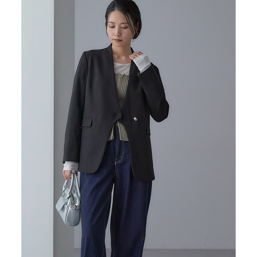 【入学式・卒業式・フォーマル】<単品>ストレッチノーカラーヨークデザインジャケット 大きいサイズ Callarus26