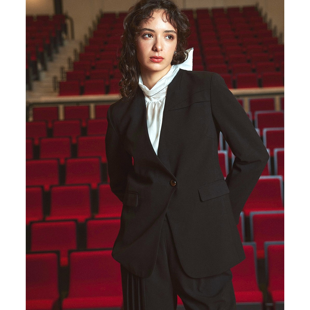 【入学式・卒業式・フォーマル】<単品>ストレッチノーカラーヨークデザインジャケット 大きいサイズ Callarus1