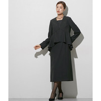 【喪服・礼服】袱紗も入るポケット仕様　洗える防しわペプラムドッキングデザインワンピース 大きいサイズ　Callarus