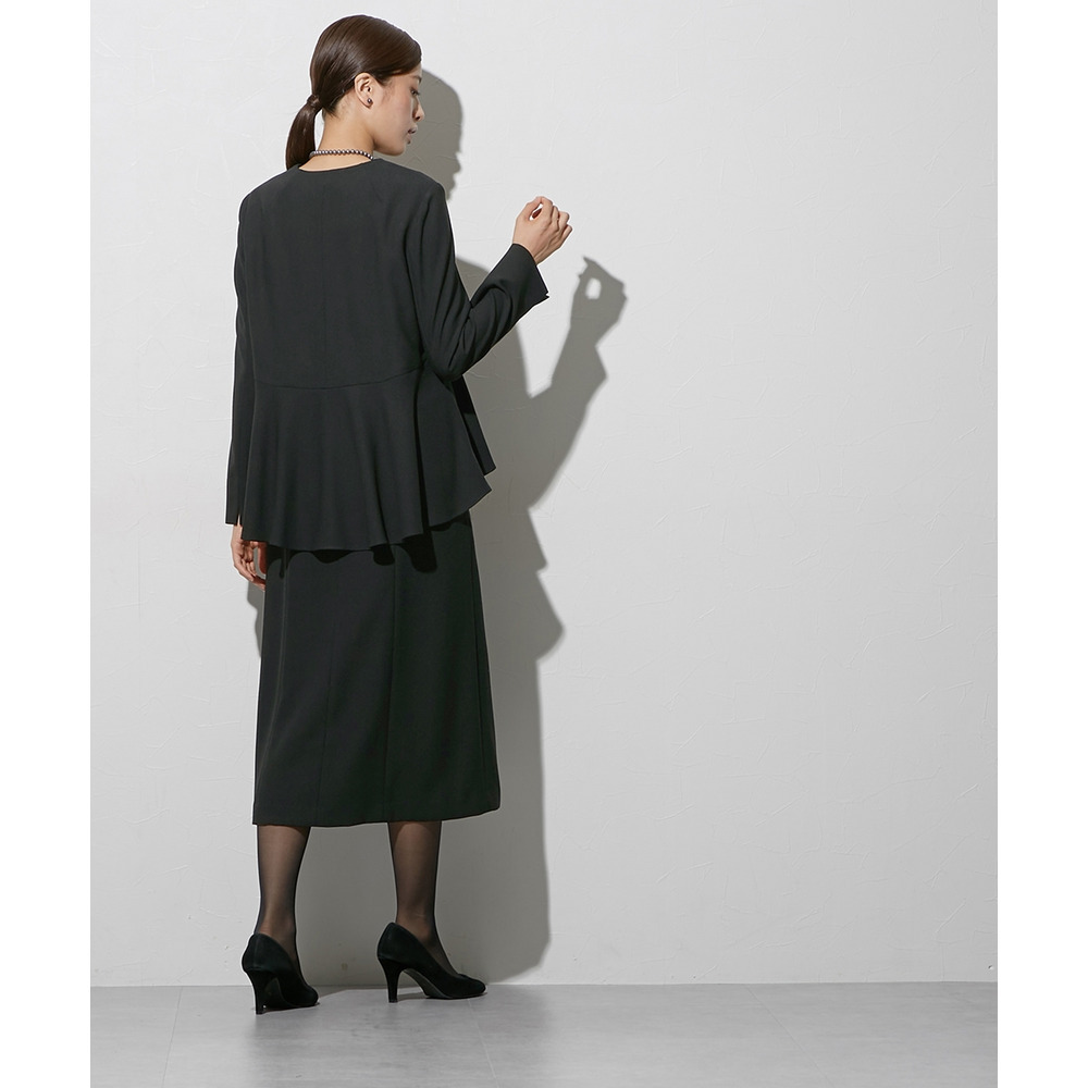 【喪服・礼服】袱紗も入るポケット仕様 洗える防しわペプラムドッキングデザインワンピース 大きいサイズ Callarus13