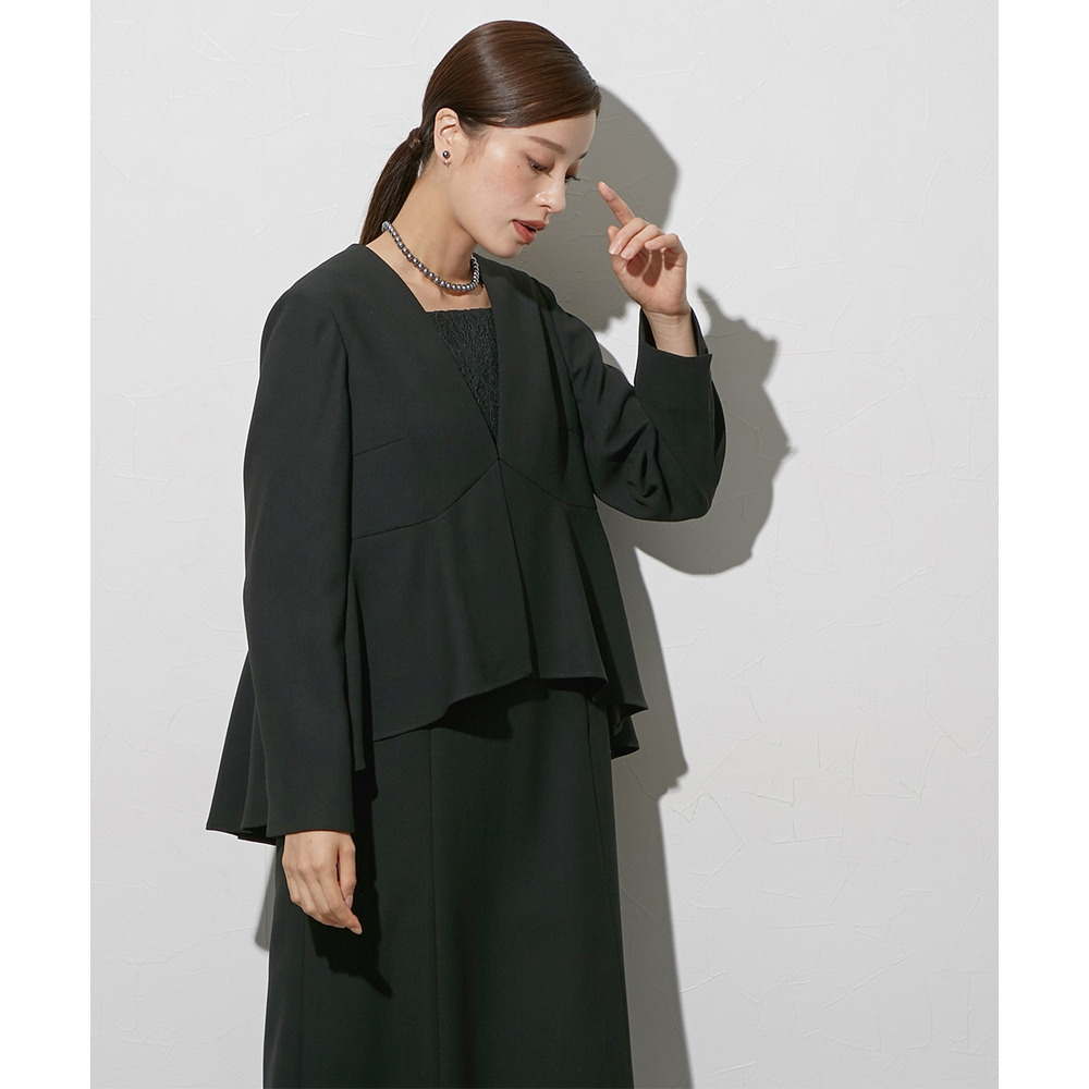 【喪服・礼服】袱紗も入るポケット仕様 洗える防しわペプラムドッキングデザインワンピース 大きいサイズ Callarus16