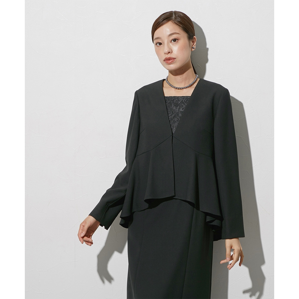 【喪服・礼服】袱紗も入るポケット仕様 洗える防しわペプラムドッキングデザインワンピース 大きいサイズ Callarus17