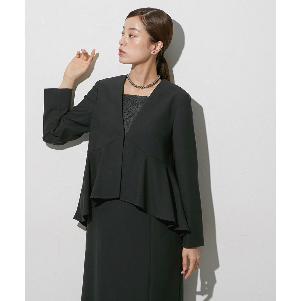 【喪服・礼服】袱紗も入るポケット仕様 洗える防しわペプラムドッキングデザインワンピース 大きいサイズ Callarus18