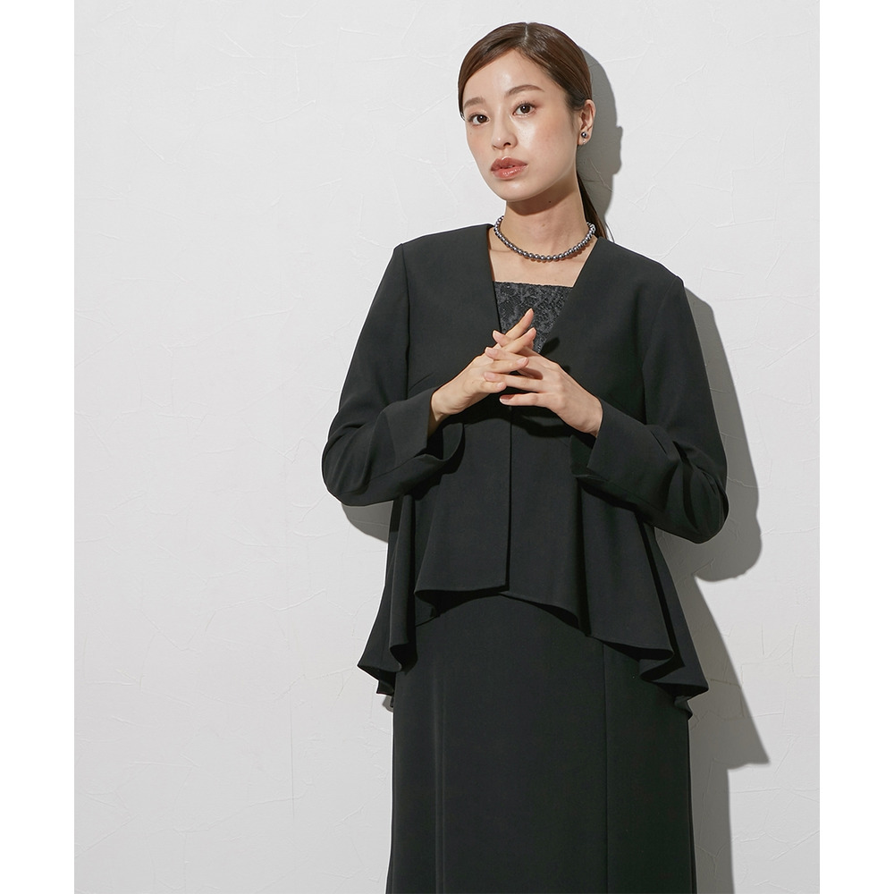 【喪服・礼服】袱紗も入るポケット仕様 洗える防しわペプラムドッキングデザインワンピース 大きいサイズ Callarus19