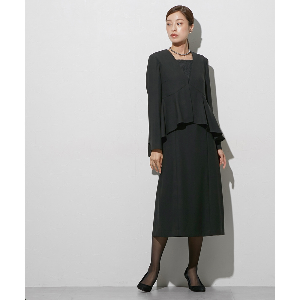 【喪服・礼服】袱紗も入るポケット仕様 洗える防しわペプラムドッキングデザインワンピース 大きいサイズ Callarus8