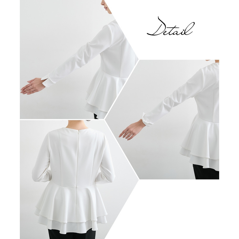 【入学式・卒業式・フォーマル】カットジョーゼットペプラムブラウス+パール調ボタンデザインテーパードパンツセットアップ 大きいサイズ Callarus27