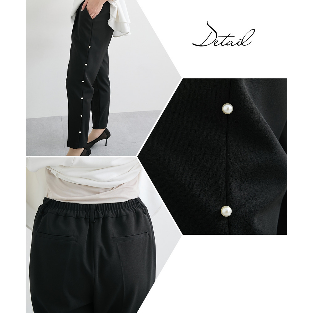 【入学式・卒業式・フォーマル】カットジョーゼットペプラムブラウス+パール調ボタンデザインテーパードパンツセットアップ 大きいサイズ Callarus29