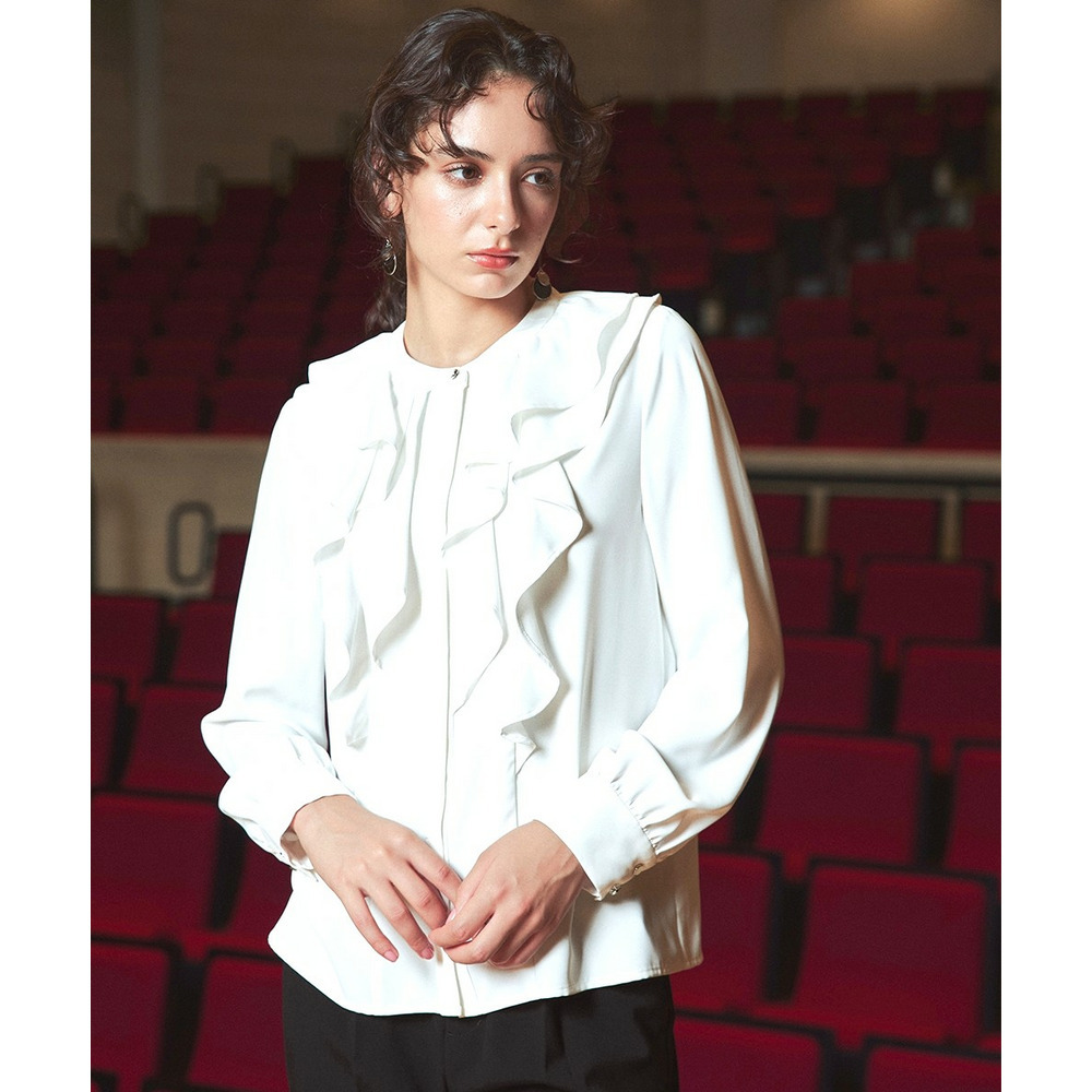 【入学式・卒業式・フォーマル】<単品>パウダークロスフロントフリルデザインブラウス 大きいサイズ Callarus13